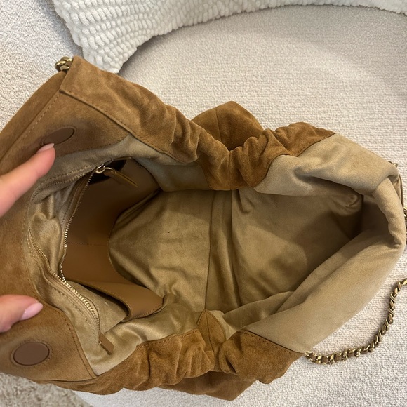 Veronica Beard Brown Suede Tote with Gold Chain - Picture 4 of 7